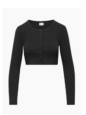 Sunday Best Black Cropped Button-Front Long Sleeve Top
